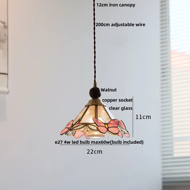 modern adjustable colored glass pendant light with wooden wire - vue 13 sur 25