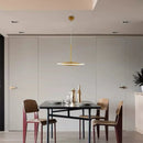 Modern round metal LED pendant light with adjustable wire and artistic design