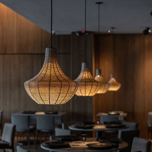 Handwoven hemp rope chandelier wabi sabi style - vue 3 sur 10