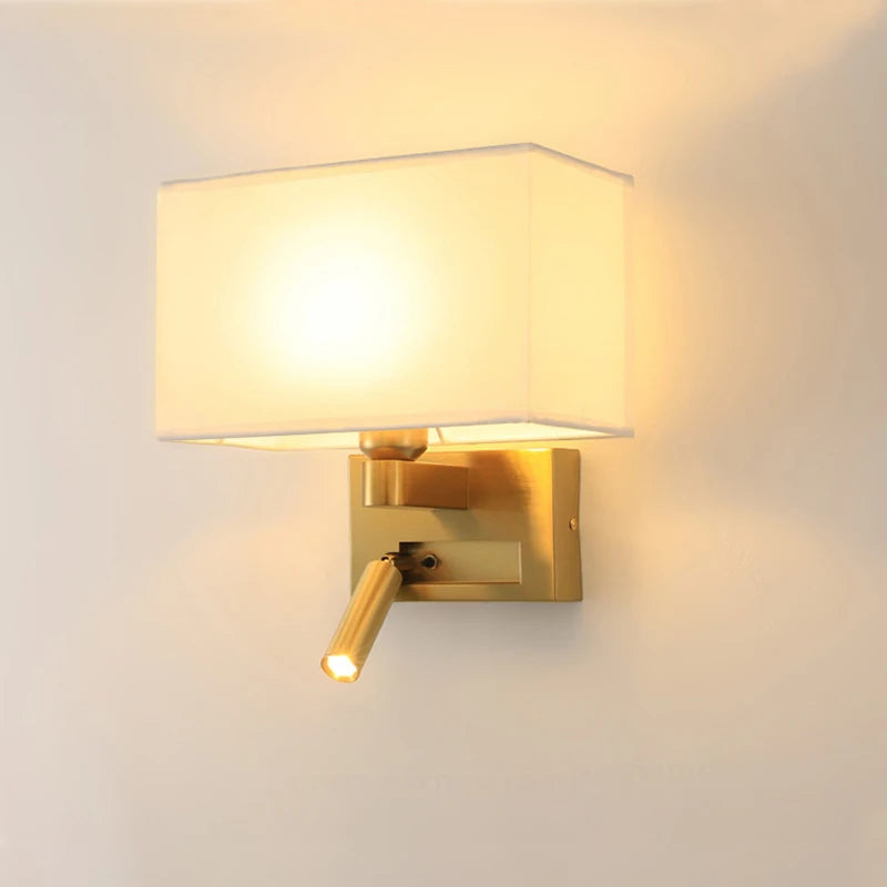 Modern fabric wall light with adjustable 360-degree spotlight