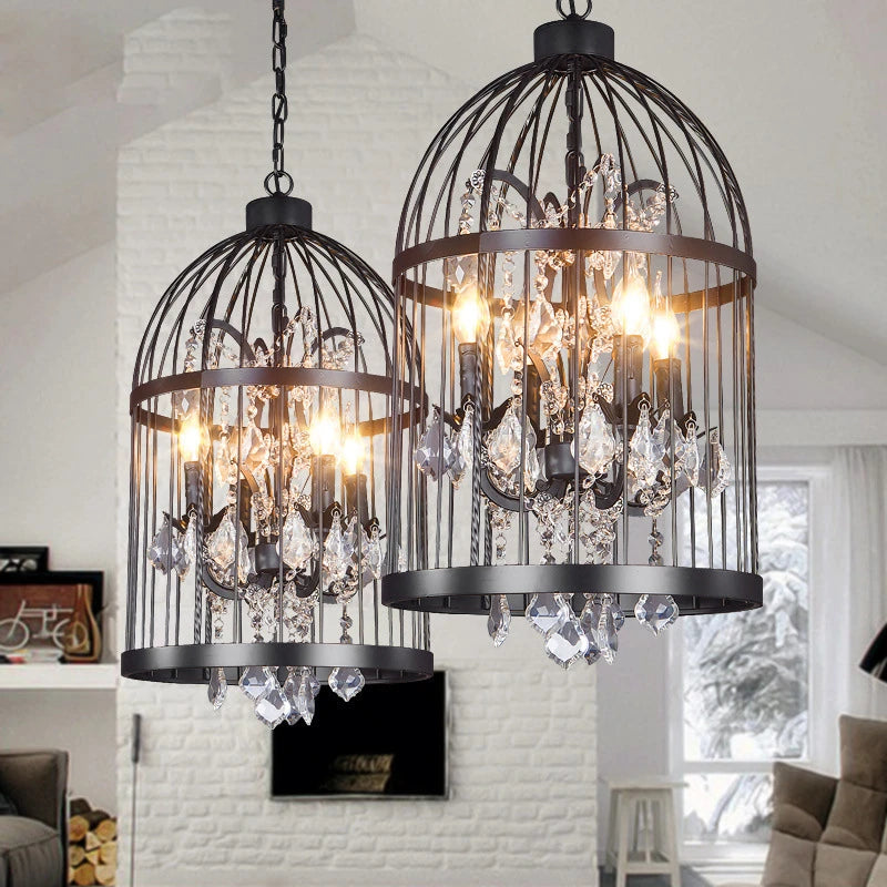 Vintage iron birdcage chandelier creative decorative lighting for interiors