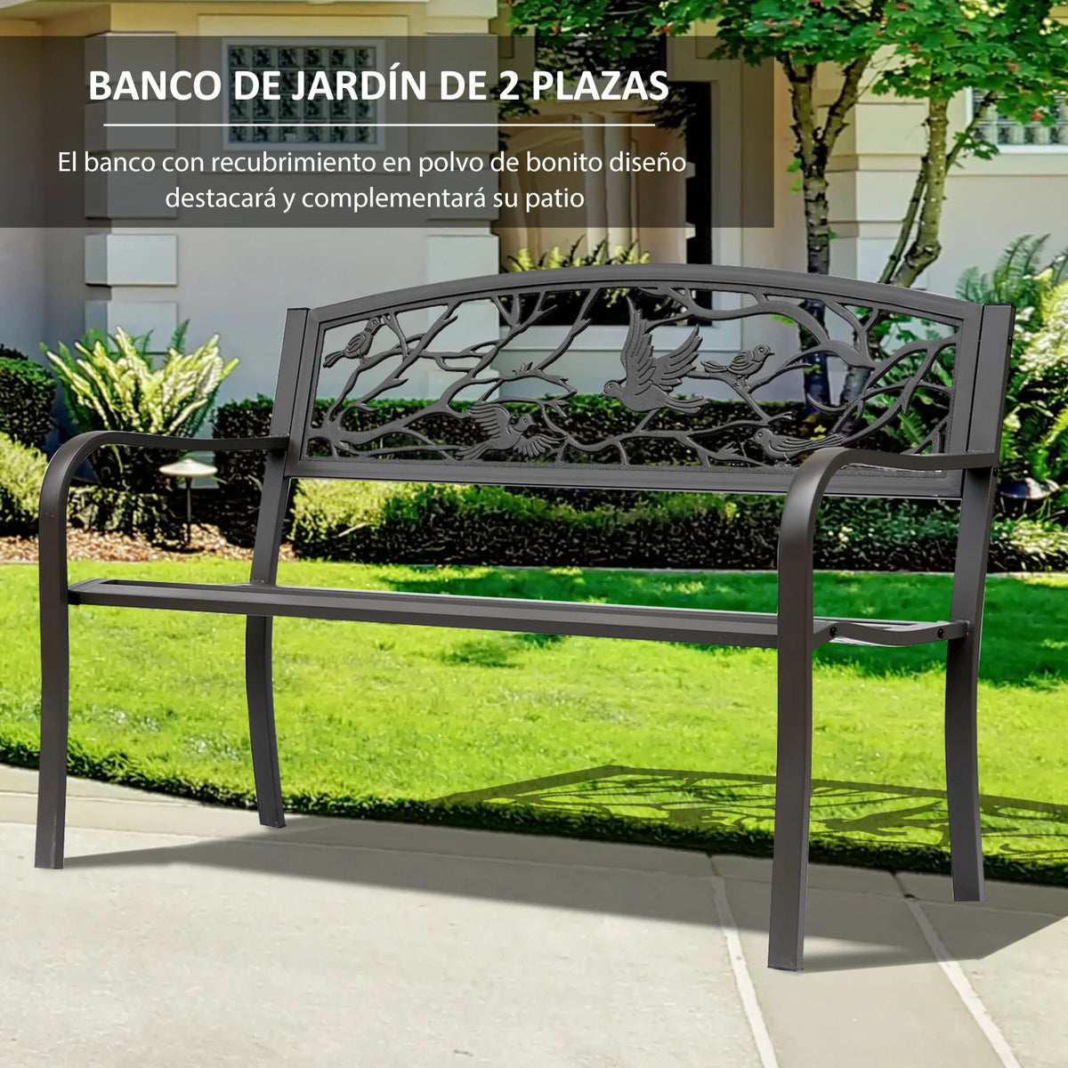 brown garden bench with animal backrest, elegant and comfortable design - vue 5 sur 6