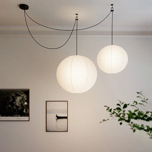 Nordic wabi sabi round rice paper LED pendant light