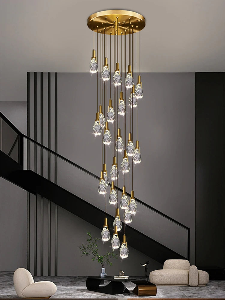 Modern crystal spiral staircase chandelier for duplex loft and villa living room