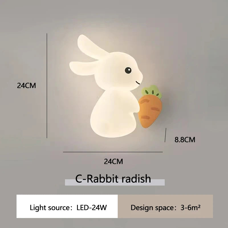Cute rabbit LED wall lamp for children's bedroom nursery modern warm bedside light - vue 9 sur 12