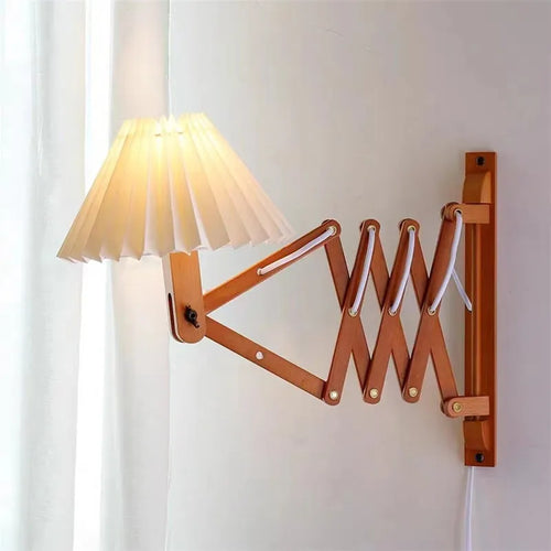 Sax modern telescopic LED wood wall lamp Japanese style long arm creative bedroom bedside home decor light - vue 5 sur 8