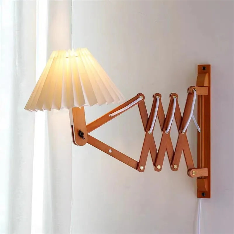 Sax modern telescopic LED wood wall lamp Japanese style long arm creative bedroom bedside home decor light - vue 4 sur 8