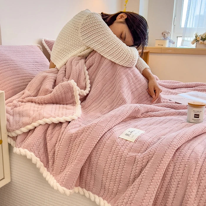 Soft plain fleece throw for sofa and bed - vue 7 sur 7