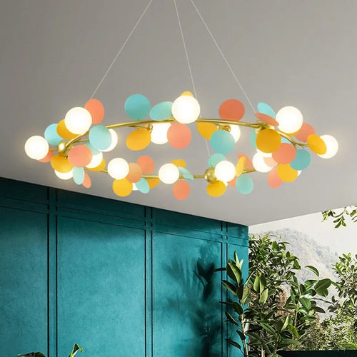 Modern glass chandelier with golden grape design pendant lights - vue 7 sur 18