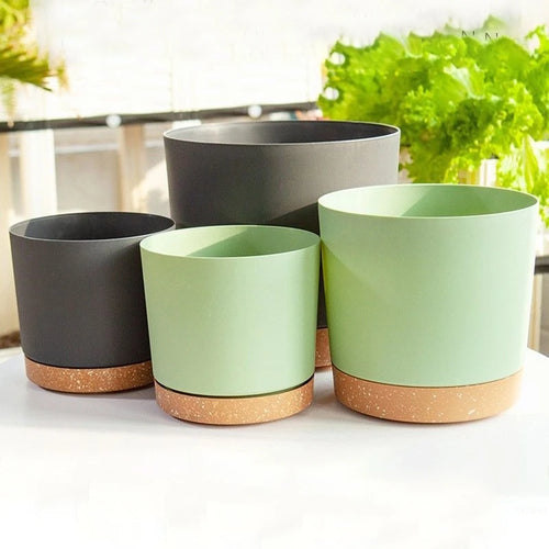 Large circular plastic indoor plant pot with drainage and tray - vue 6 sur 15