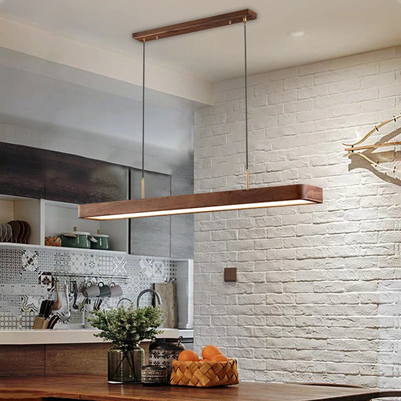 Modern wooden LED pendant light with remote control for table and bar