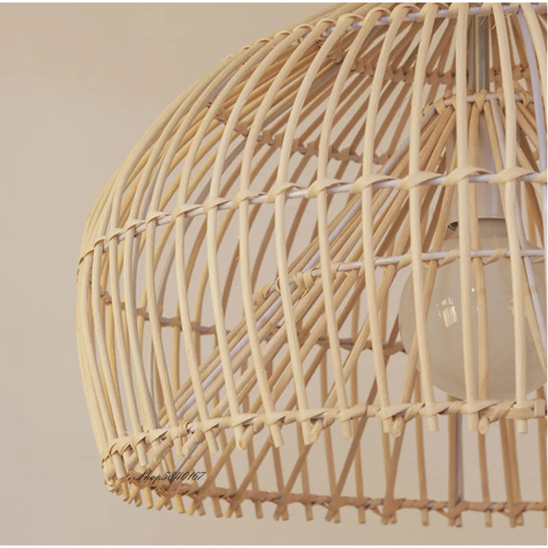 Japanese rattan pendant light for Asian restaurant pastoral style - vue 4 sur 12
