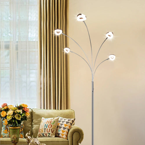 Depuley dimmable 5-light LED floor lamp with adjustable arms and head for bedroom or office - vue 3 sur 6