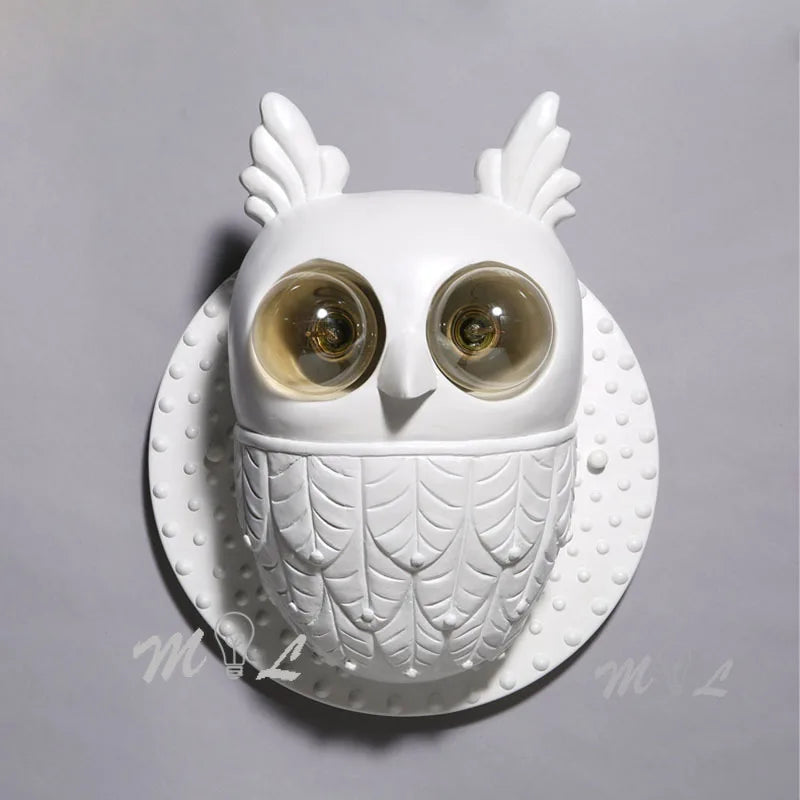 Creative resin owl wall light with LED - vue 3 sur 8