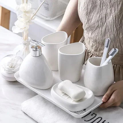 elegant and practical ceramic bathroom accessory set - vue 5 sur 10