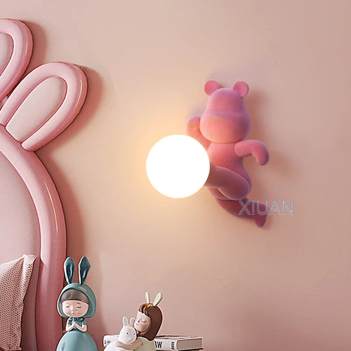 Resin and glass bear wall light for children - vue 4 sur 18