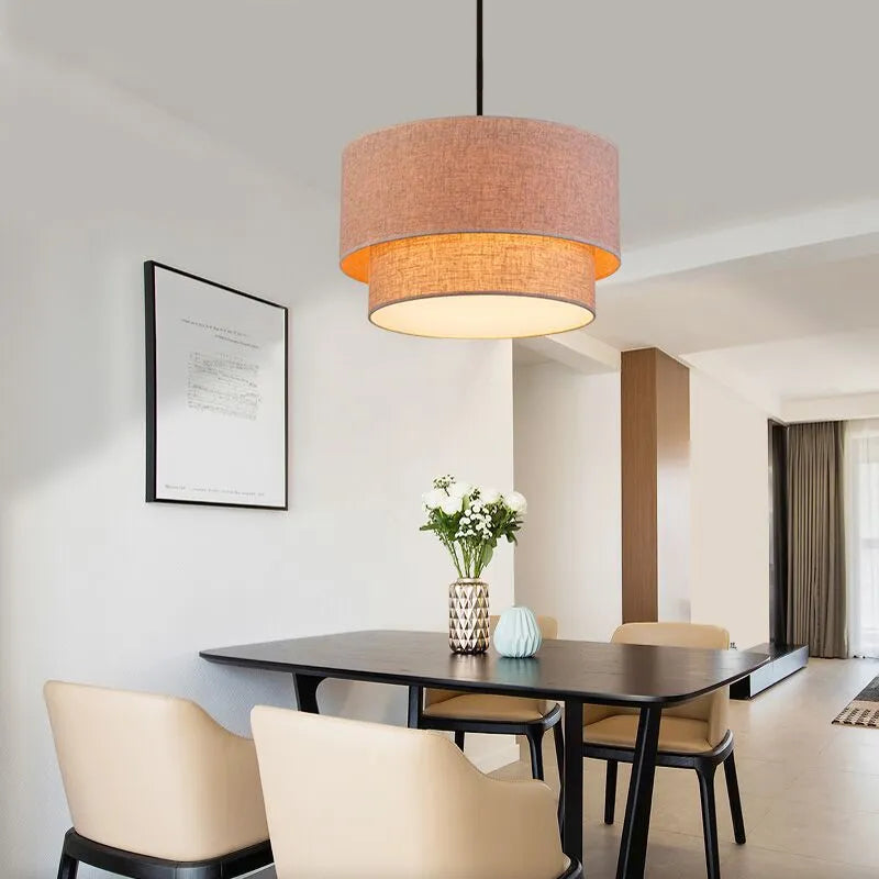 Modern linen effect fabric pendant light - vue 3 sur 9