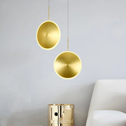 Art deco round metal LED pendant lamp with adjustable cord - vue 5 sur 12
