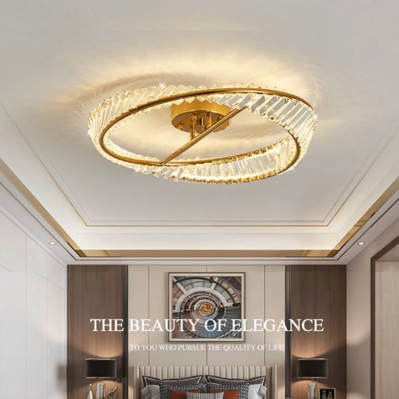 Nordic luxury crystal LED ceiling chandelier for living room, dining room and bedroom