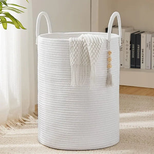 large woven storage basket with handles cotton foldable