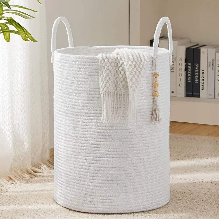 large woven storage basket with handles cotton foldable