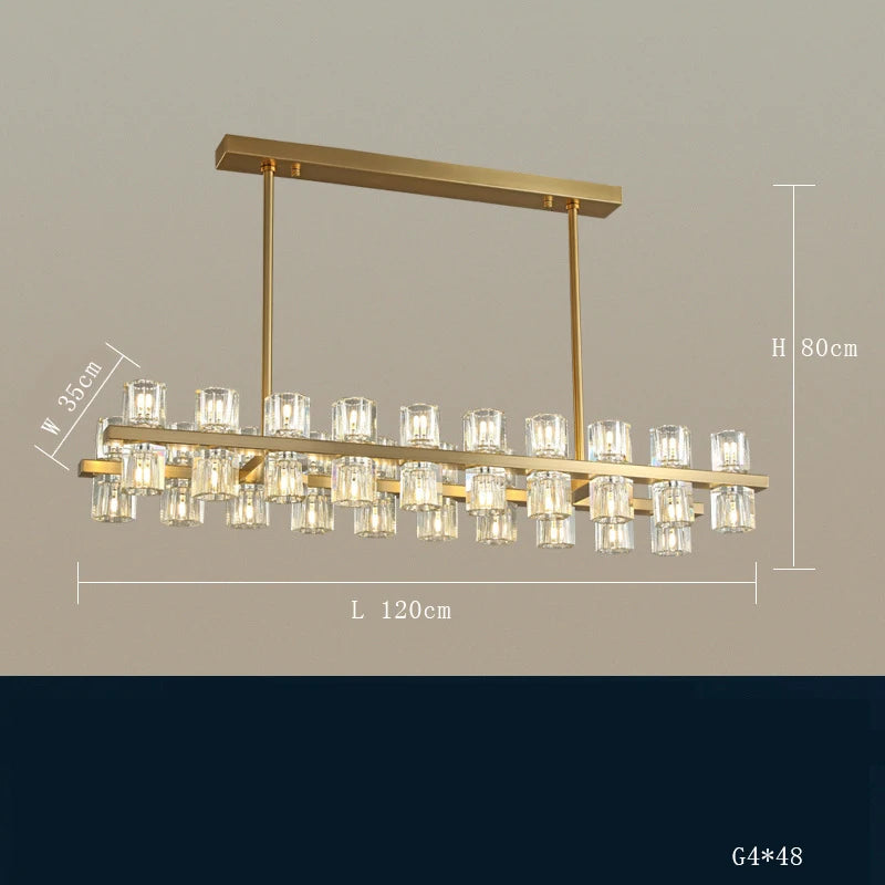 lustre moderne en cuivre led avec cristaux pour hôtel et foyer