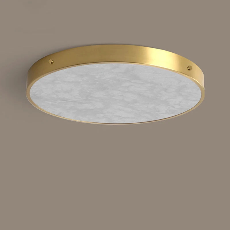 luxurious brass led ceiling light mounted in circular marble