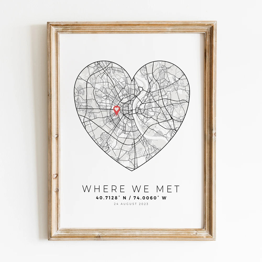 carte de ville personnalisée pour cadeau de saint-valentin