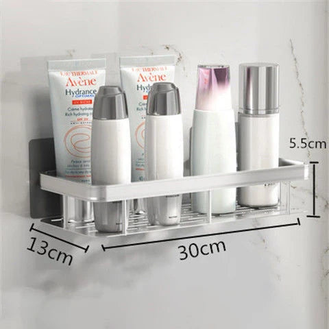 no-drill wall-mounted storage shelf for shampoo and makeup