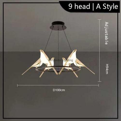 Led chandelier bird art loft original design decoration - vue 10 sur 18