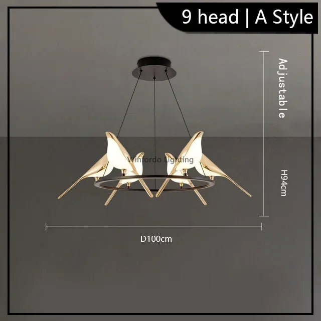Led chandelier bird art loft original design decoration - vue 9 sur 18