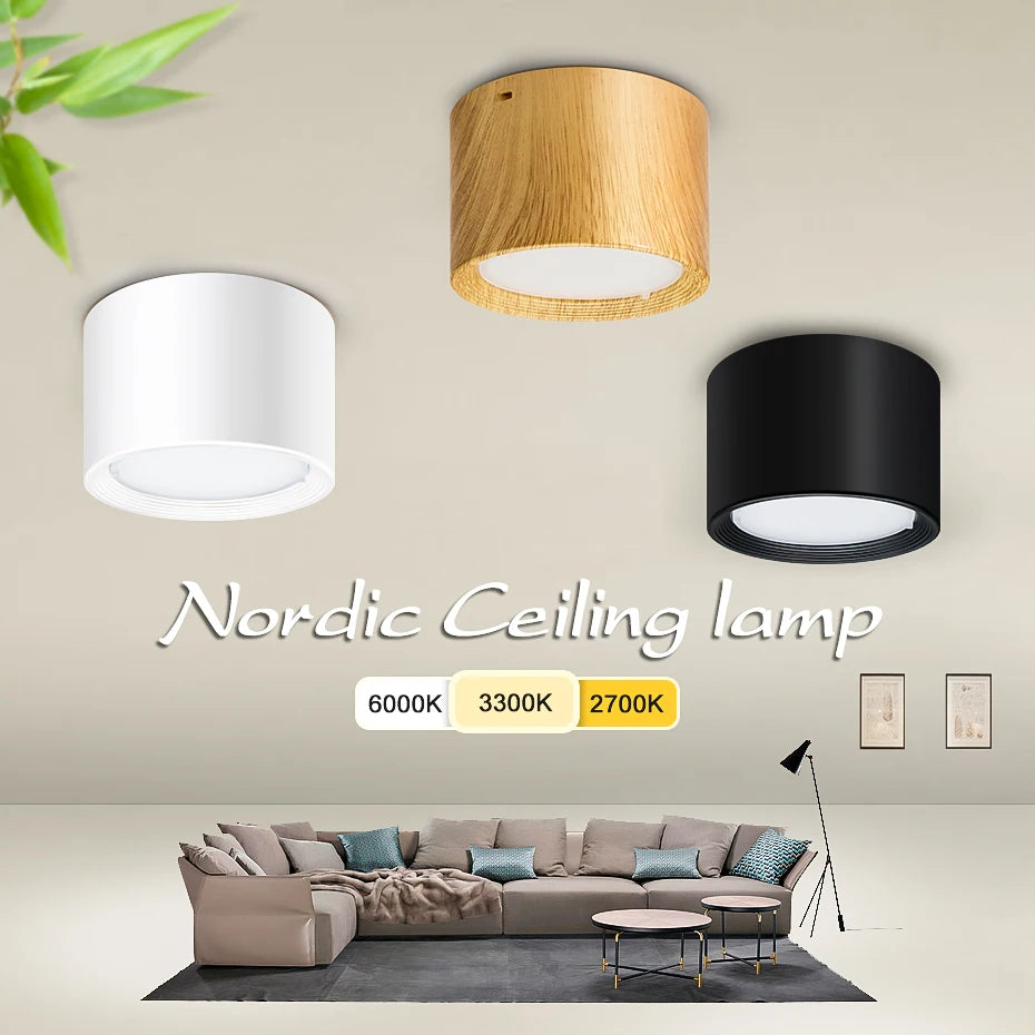 Mini LED dimmable wood grain surface mounted ceiling downlight, home, bedroom, decorative spotlight for living room 220V 110V - vue 11 sur 11