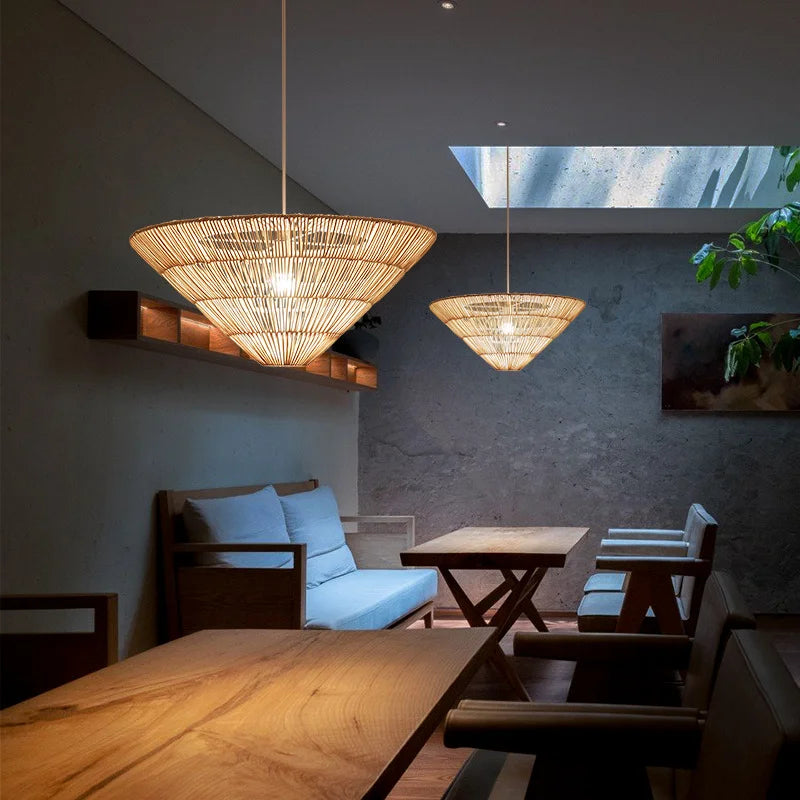 Handmade nordic style rattan pendant light wabi sabi design