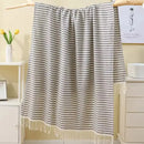 Turkish striped beach towel with tassels travel size