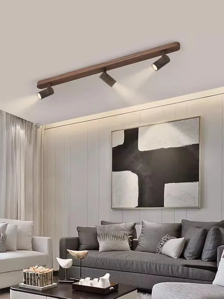 Modern LED chandelier with wood-effect design for indoor use - vue 3 sur 16