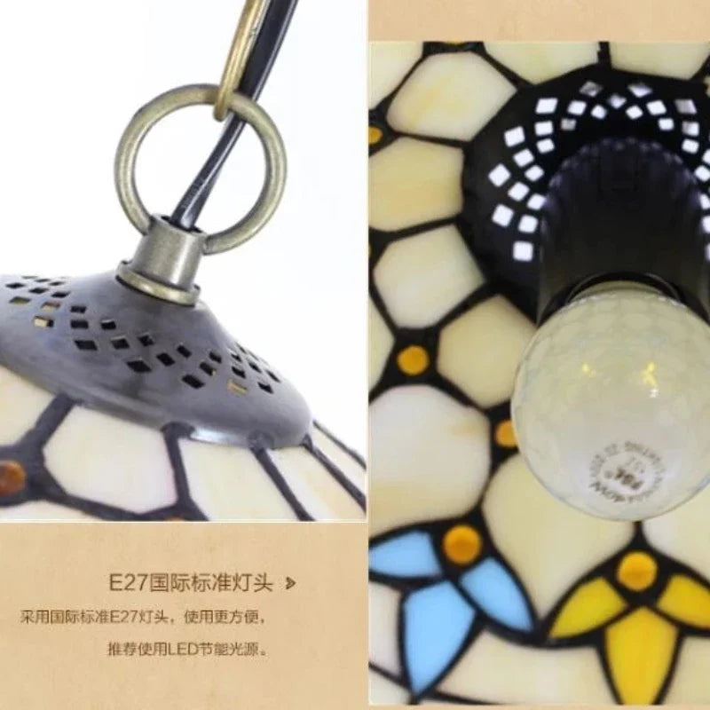 Decorative nordic style handmade Tiffany glass pendant light peacock design - vue 6 sur 10