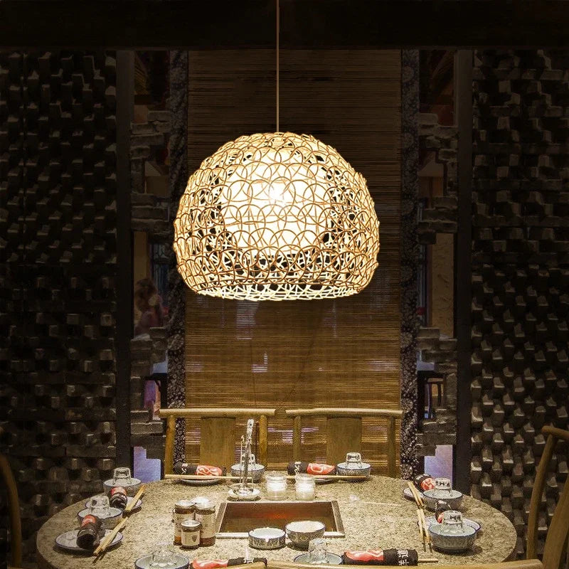 Handwoven rattan chandelier modern Chinese style - vue 5 sur 14