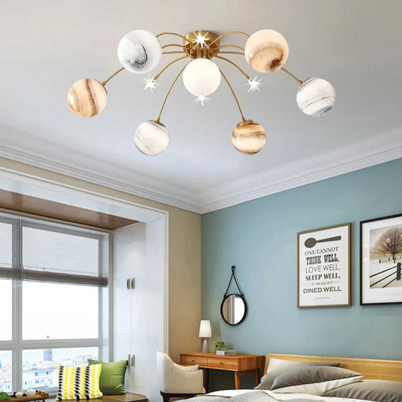 Art deco planet ball pendant light metal