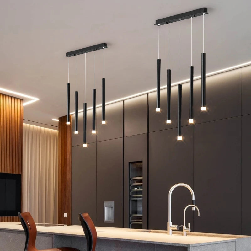 Modern black iron LED pendant light with 8 heads