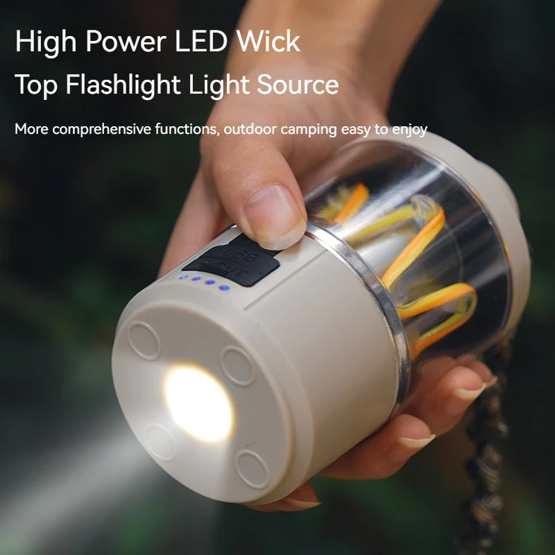 Portable rechargeable LED camping lamp for outdoor use