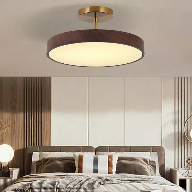 Modern round ceiling light with wood-effect finish for elegant interiors - vue 3 sur 14