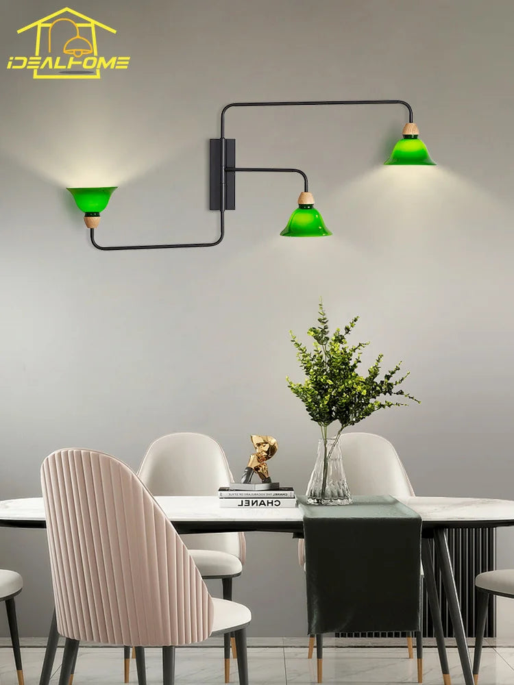 Industrial medieval three-head wall lamp with rocker arm