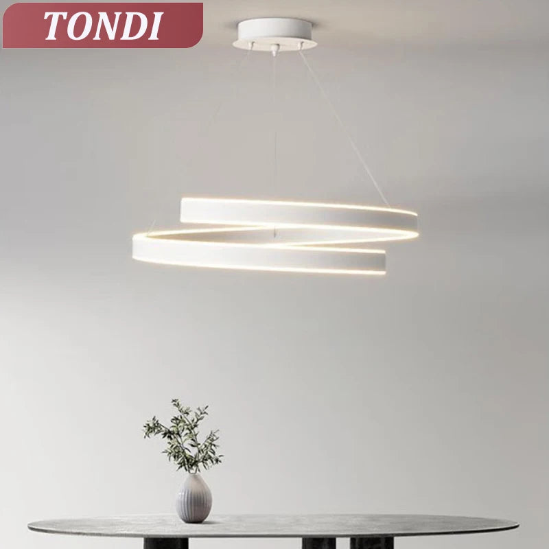 Tondi simple black/white chandelier for living room, dining room, kitchen – round interior lighting - vue 5 sur 12