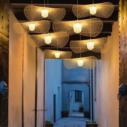Chinese style LED E27 bamboo pendant lamp for tatami, dining room or restaurant - vue 7 sur 9