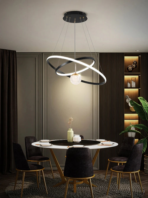 Modern round LED chandeliers for living room, dining room, kitchen island – pendant light fixture, home decor indoor lighting - vue 5 sur 15