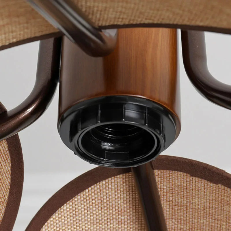 Southeast Asian style linen wood pendant light with adjustable cord - vue 5 sur 8