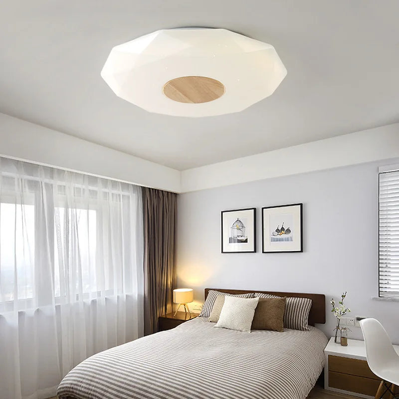 Minimalist solid wood LED ceiling light star diamond
