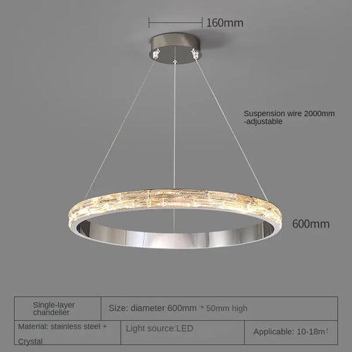Luxurious modern stainless steel crystal pendant light - vue 9 sur 12