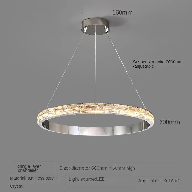 Luxurious modern stainless steel crystal pendant light - vue 8 sur 12