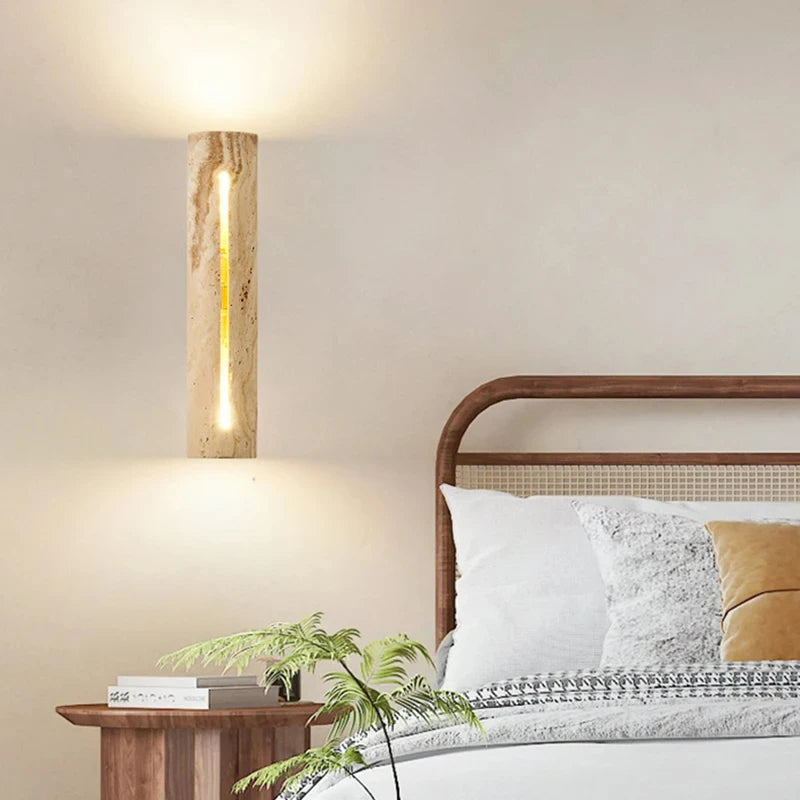 Art deco wall light in natural stone and wood for a warm ambience - vue 3 sur 8